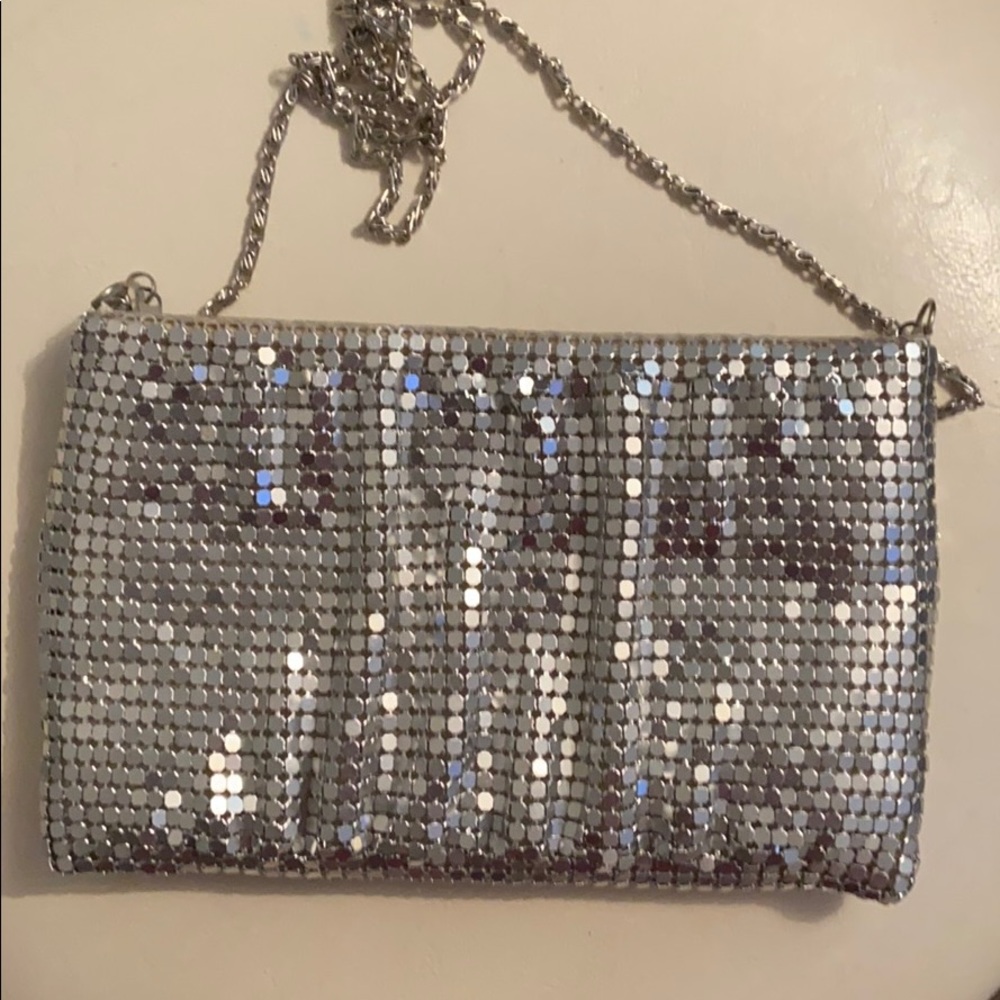Silver metallic mesh purse